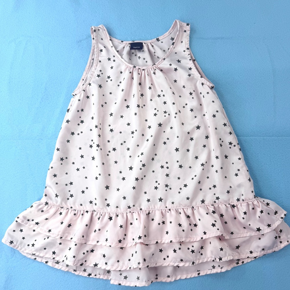 Gap Kids Girls Pink Black Star Print Sleeveless Ruffle Hem Blouse Top S 6-7